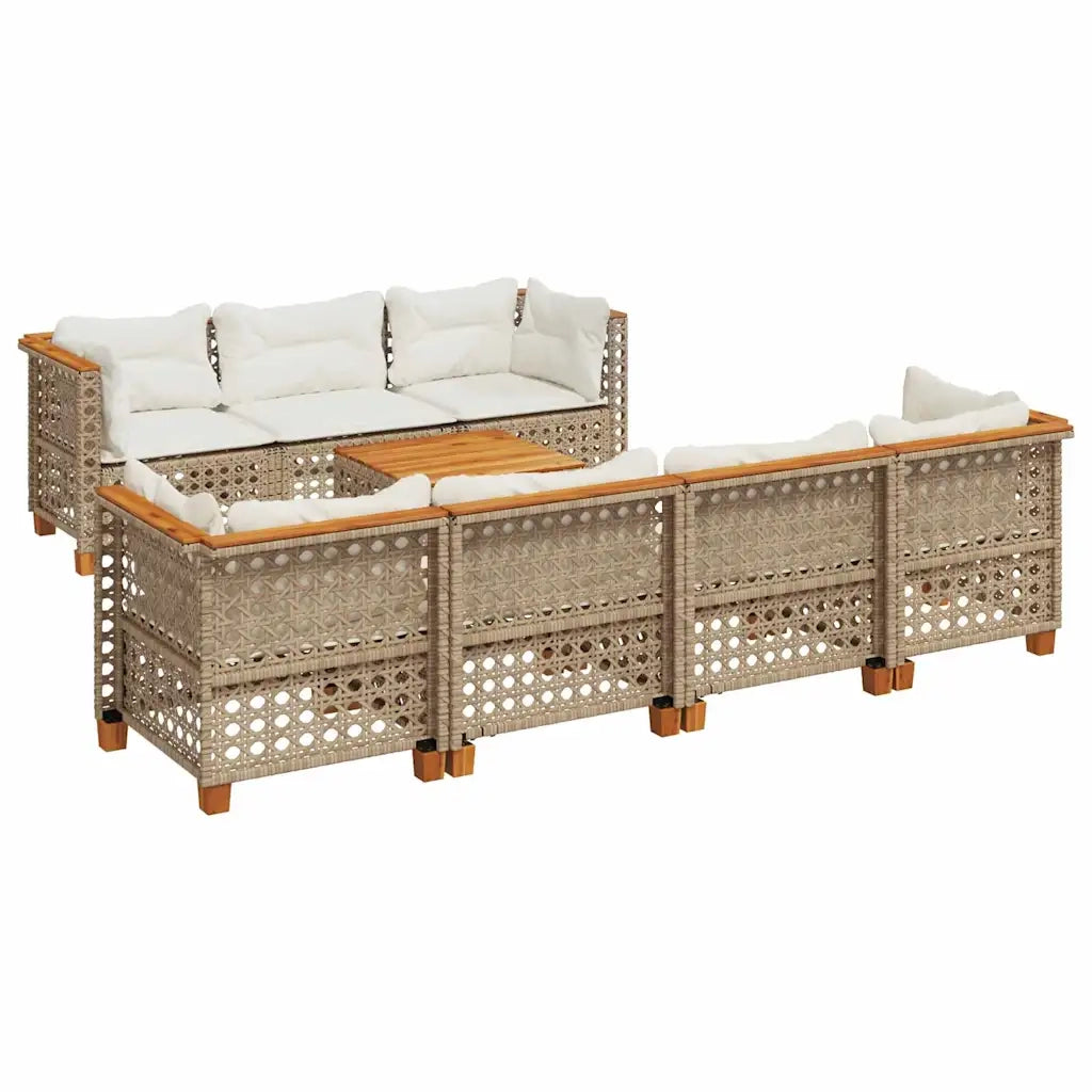 Set Divano da Giardino 8 pz con Cuscini Beige in Polyrattan 3261754