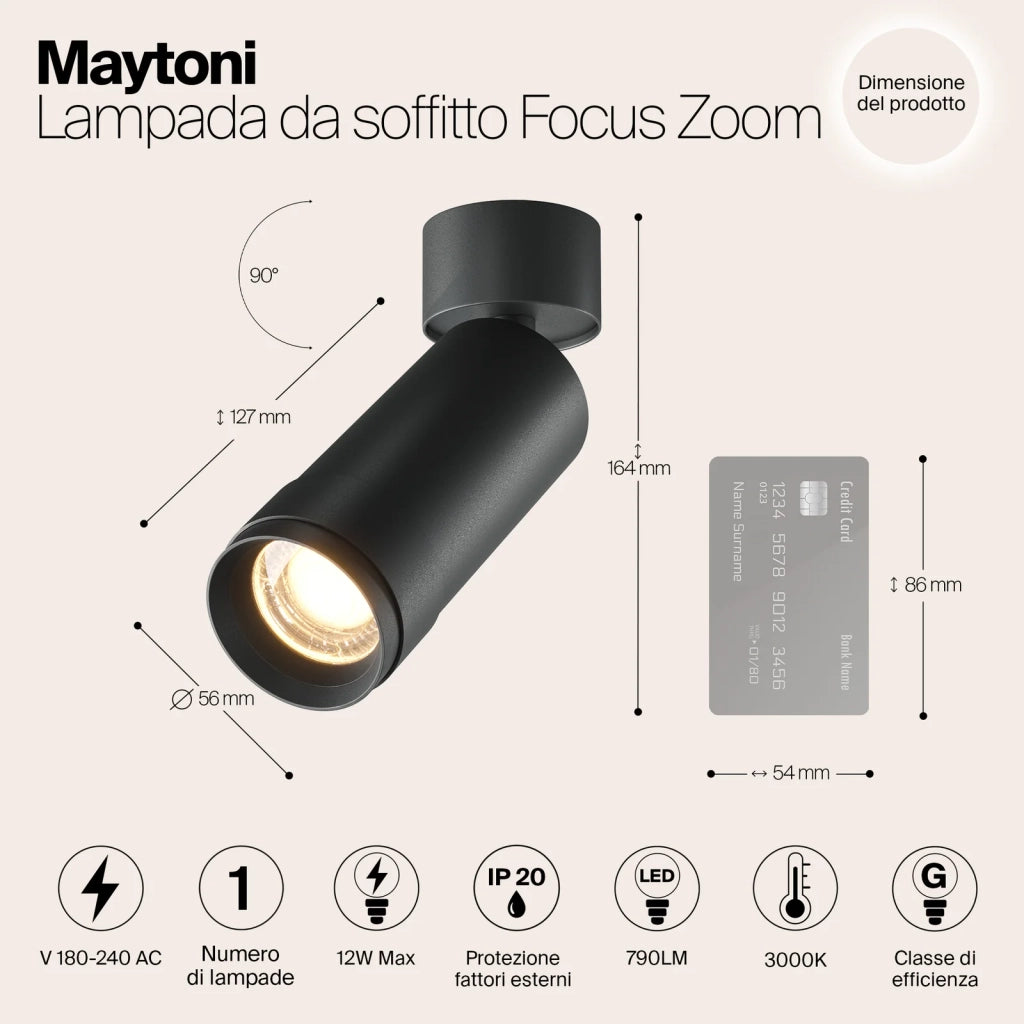 Maytoni Lampada da soffitto moderna Focus Zoom 1 luce LED integrato nero alluminio