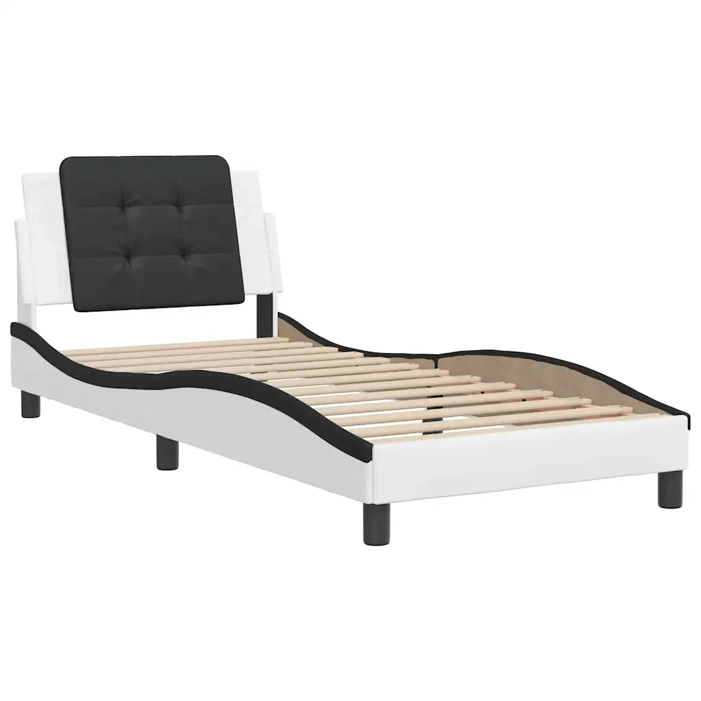 Letto singolo | Letto per adulti | Giroletto senza Materasso Zadar Nero e Bianco 90x190 cm in Similpelle