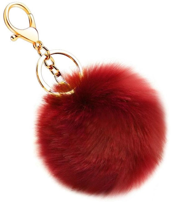 Fluffy bal maniglia per chiavi - Maniglia per chiavi con pompon - Colore vino - Maniglia per chiavi femminile - Ideale per borse e zaini