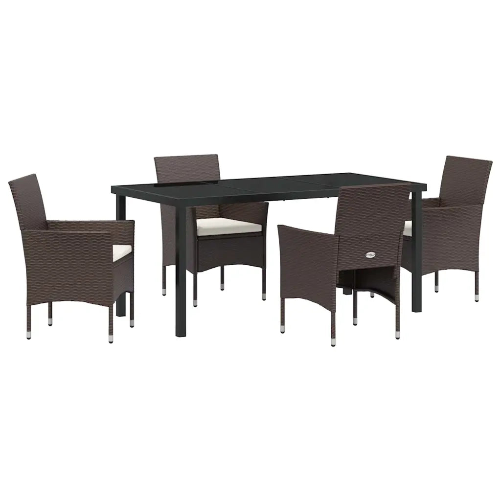 Set da Pranzo per Giardino con cuscino 5 pcs Marrone polyrattan