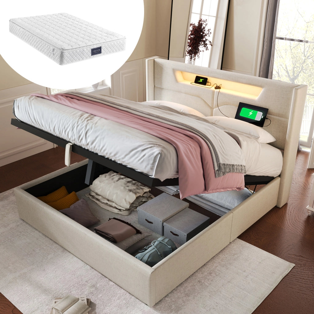 letto imbottito lino beige 140 x 200 cm