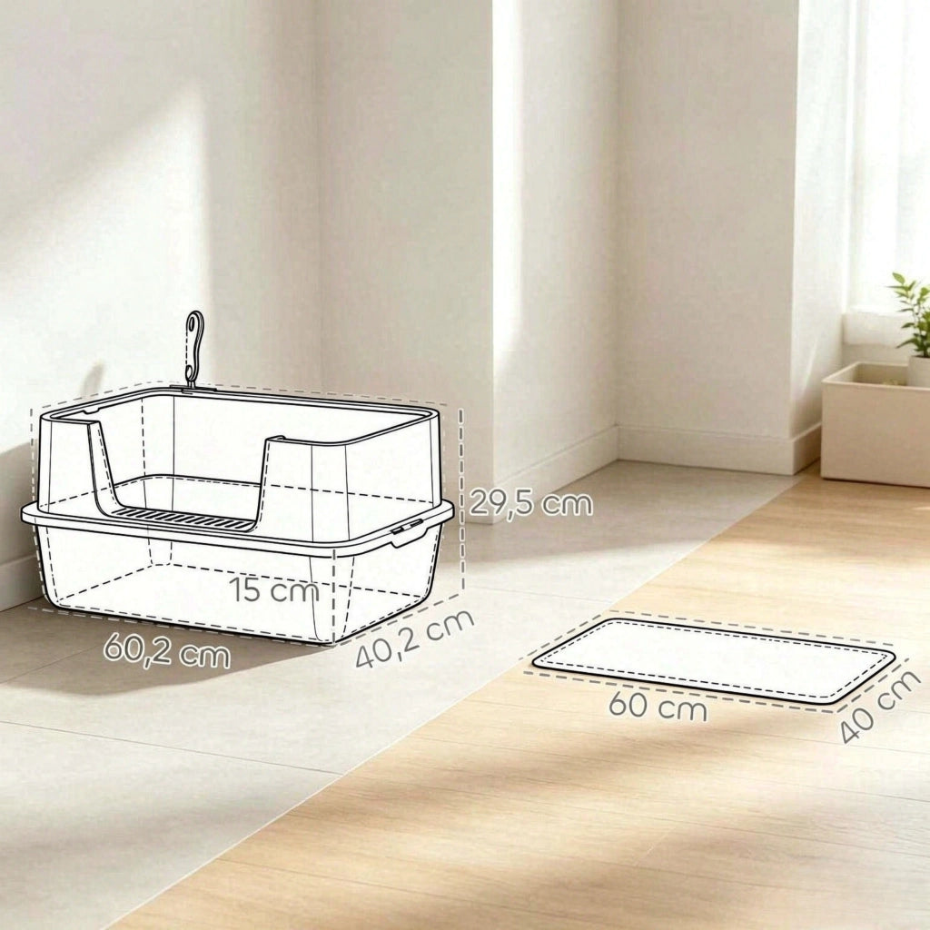 Lettiera per gatti XL in acciaio inox, toilette a forma di casetta per gatti di grandi dimensioni, facile da pulire.