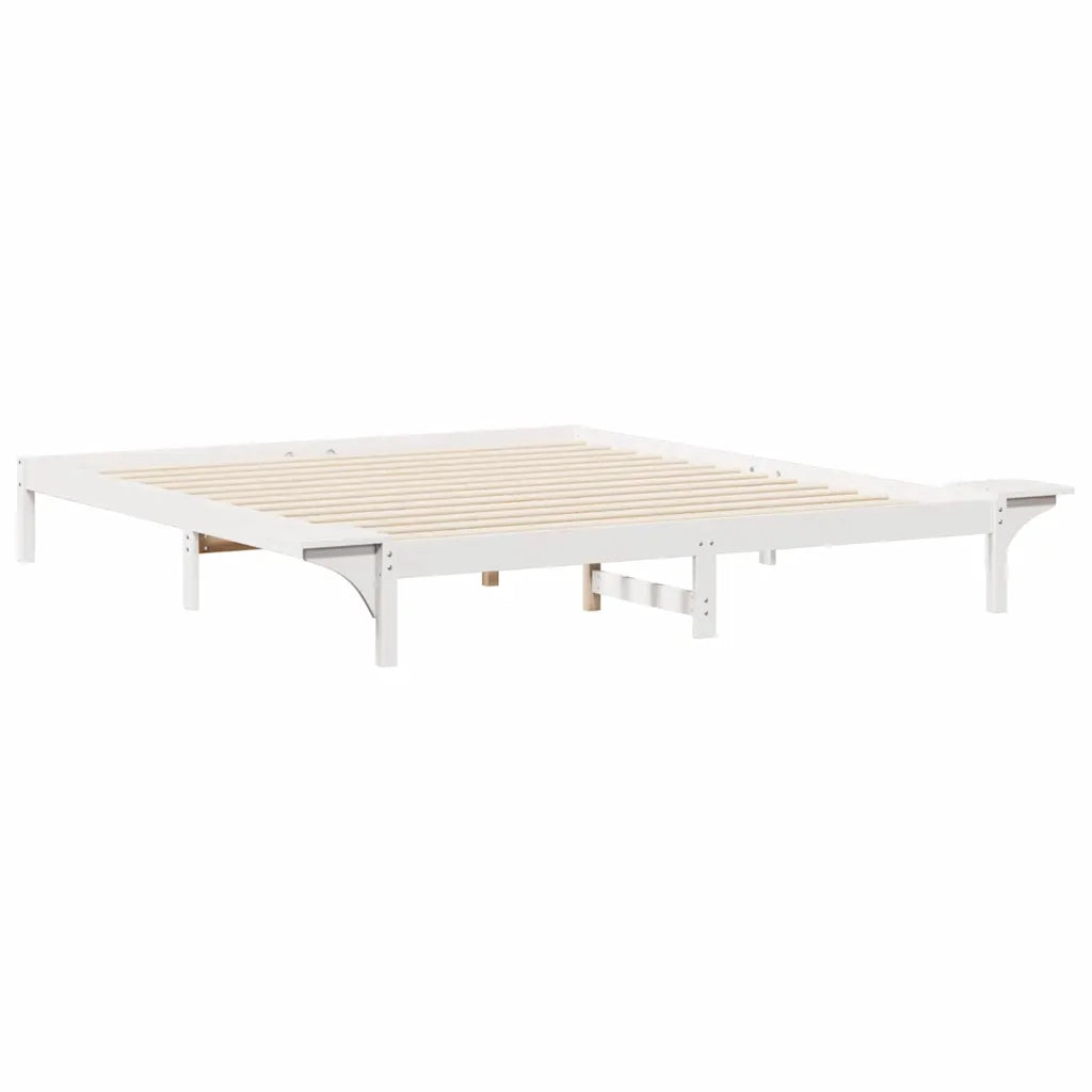 Letto con Tavolini Laterali Bianco 180 x 220 cm Pino massello 873254