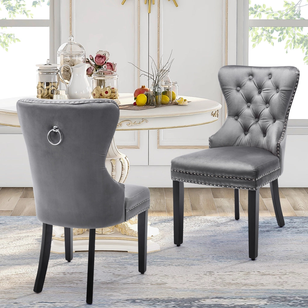 Sedie da Pranzo in Velluto con Gambe in Legno ¨C Xylo ¨C Grigio, Set 2 Pezzi