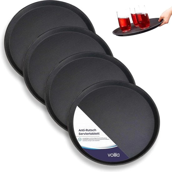 Piatti di servizio antiscivolo neri (4 pezzi da 28 cm) - piatto di servizio rotondo ideale come piatto di servizio, piatto del cameriere o come piatto del caffè - accessori per ristoranti e bar piatto di servizio