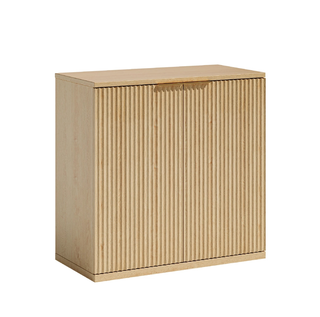 Sideboard a 2 ante con frontale scanalato; 80x40x80 cm; in MDF effetto rovere