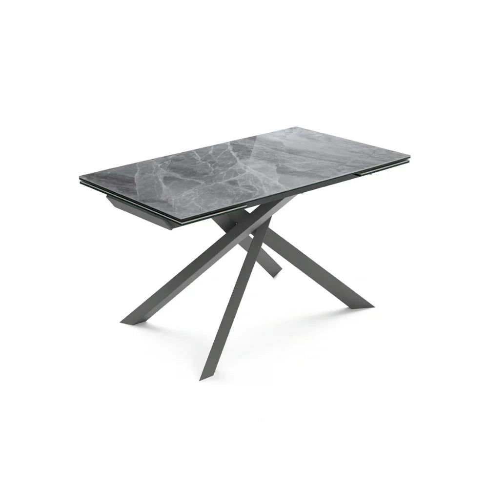 Tavolo da pranzo allungabile in ceramica su vetro effetto marmo grigio Axis 160-240x90 cm fino a 10 posti | Duzzle