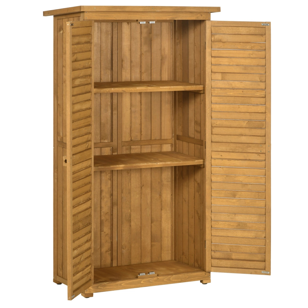 Casetta da Giardino Legno, Armadio Esterno Porta Attrezzi con 3 Mensole, Legno Impermeabile, 87x46x160, Marrone