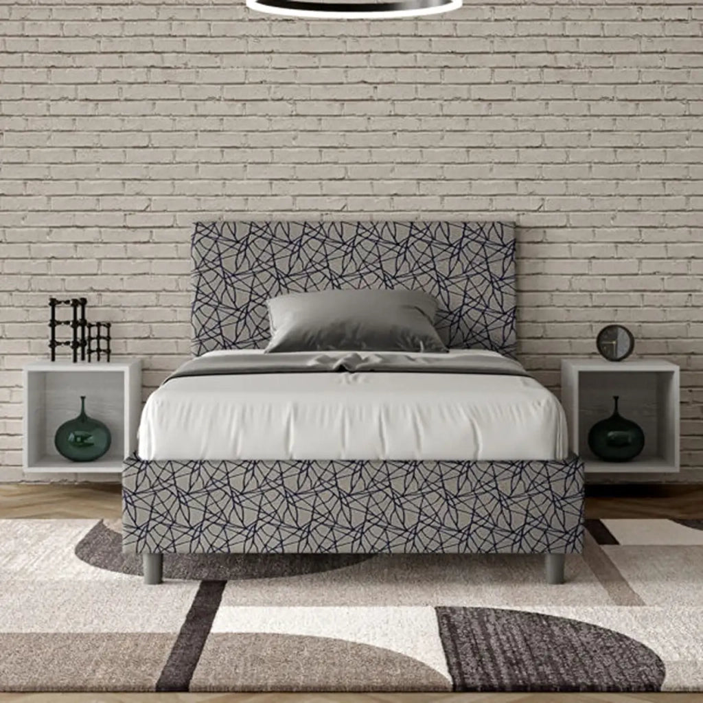 Letto una piazza e mezza contenitore imbottito 120x210 tessuto Era 9 blu Adele
