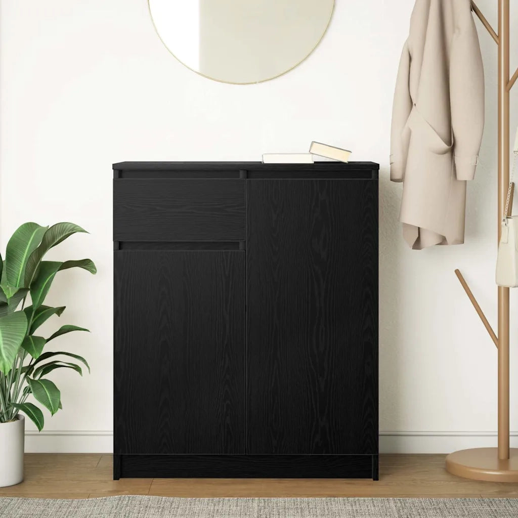Credenza | Madia | Buffet da pranzo | Armadio da pranzo con Cassetto Rovere Nero 71x35x84 cm Legno Multistrato