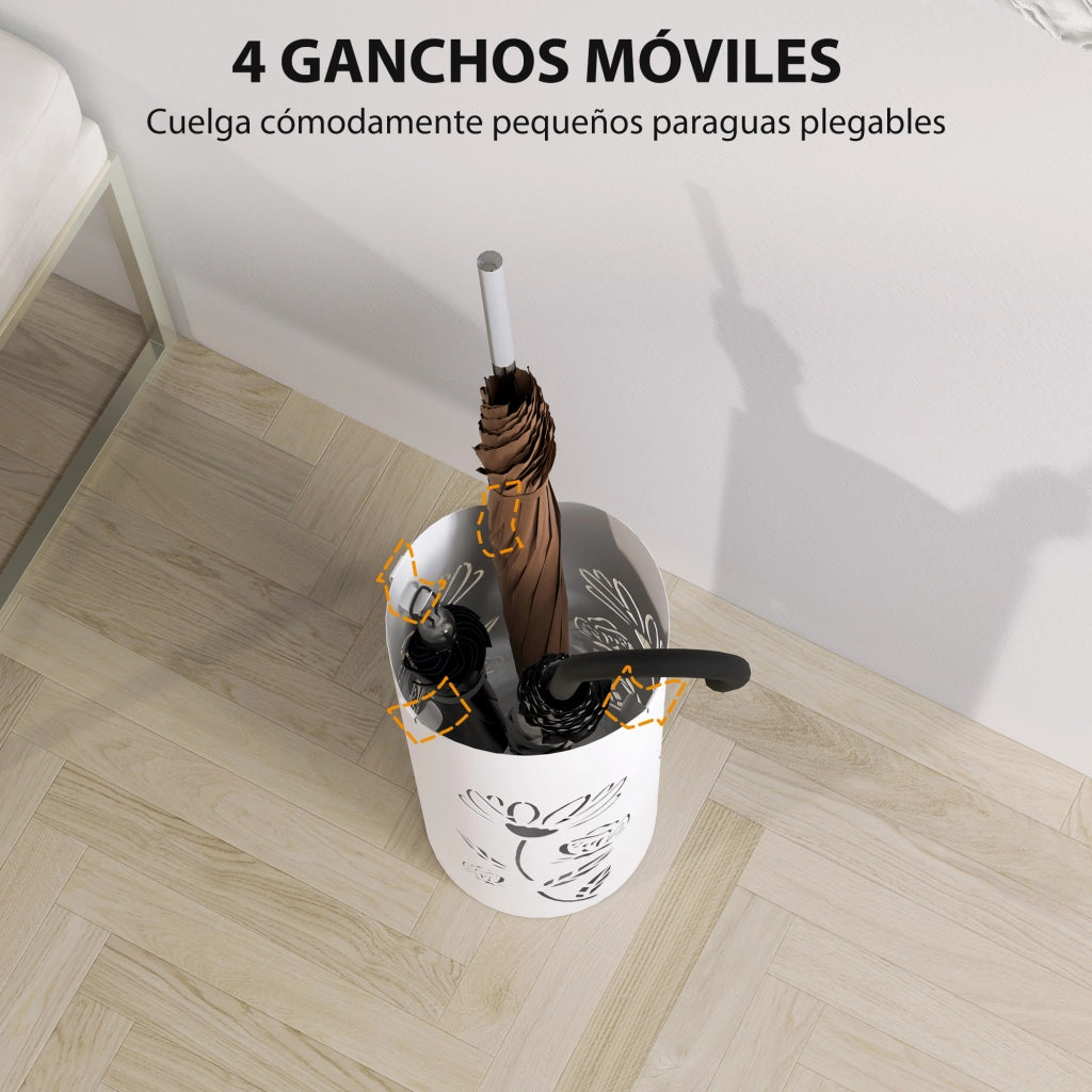 Portaombrelli con 4 Ganci e Vassoio Antigoccia ¨C Xylo ¨C Acciaio Bianco 17x17x41 cm