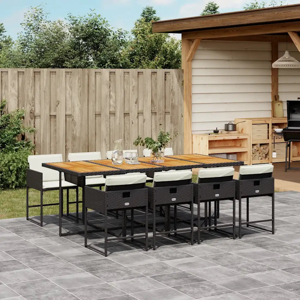Set da Pranzo da Giardino 9 pz con Cuscini Nero in Polyrattan 3211287