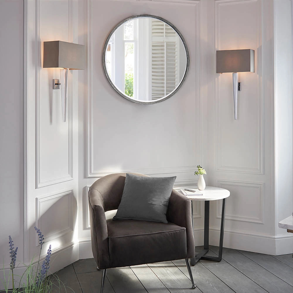 Applique Moreto Endon cromata paralume grigio E14 LED
