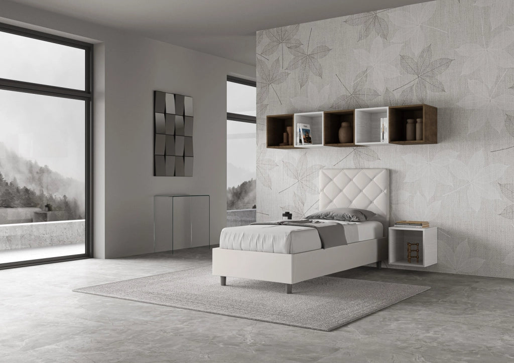 BS COM Letto singolo con rete imbottito 80x210 similpelle bianco