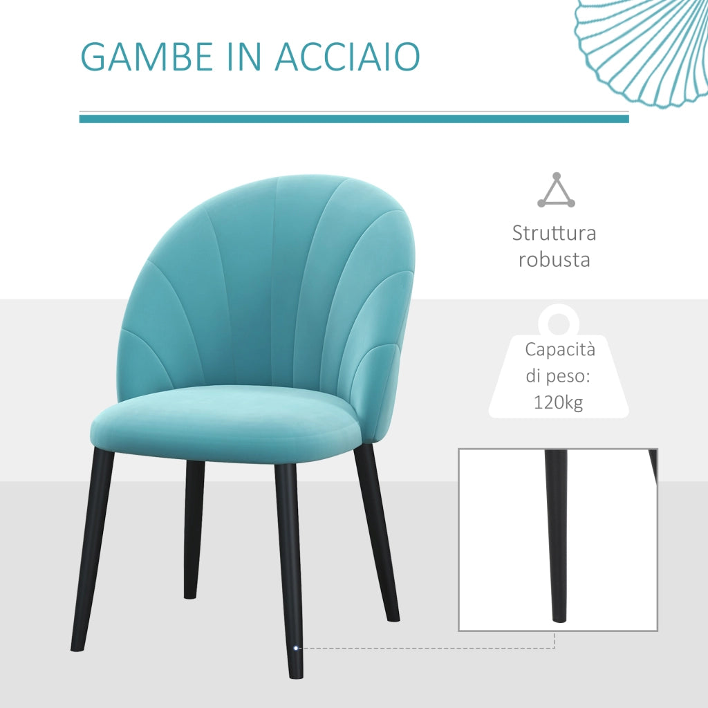 Set 2 Sedie da Pranzo Imbottite ¨C Xylo ¨C Metallo Tessuto Effetto Velluto Verde Chiaro 52x54x79cm