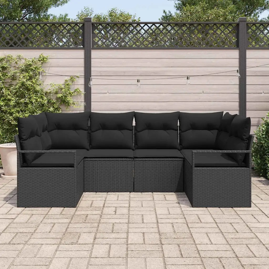 Set Divano da Giardino con cuscino 6 pcs Nero polyrattan