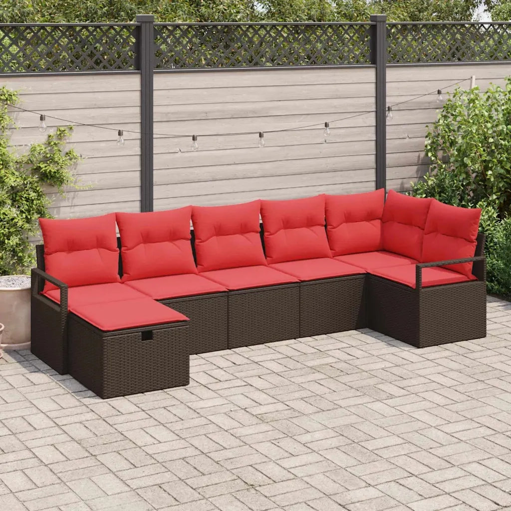 Set di divani con cuscino 7 pcs Marrone e Rosso polyrattan 3359203