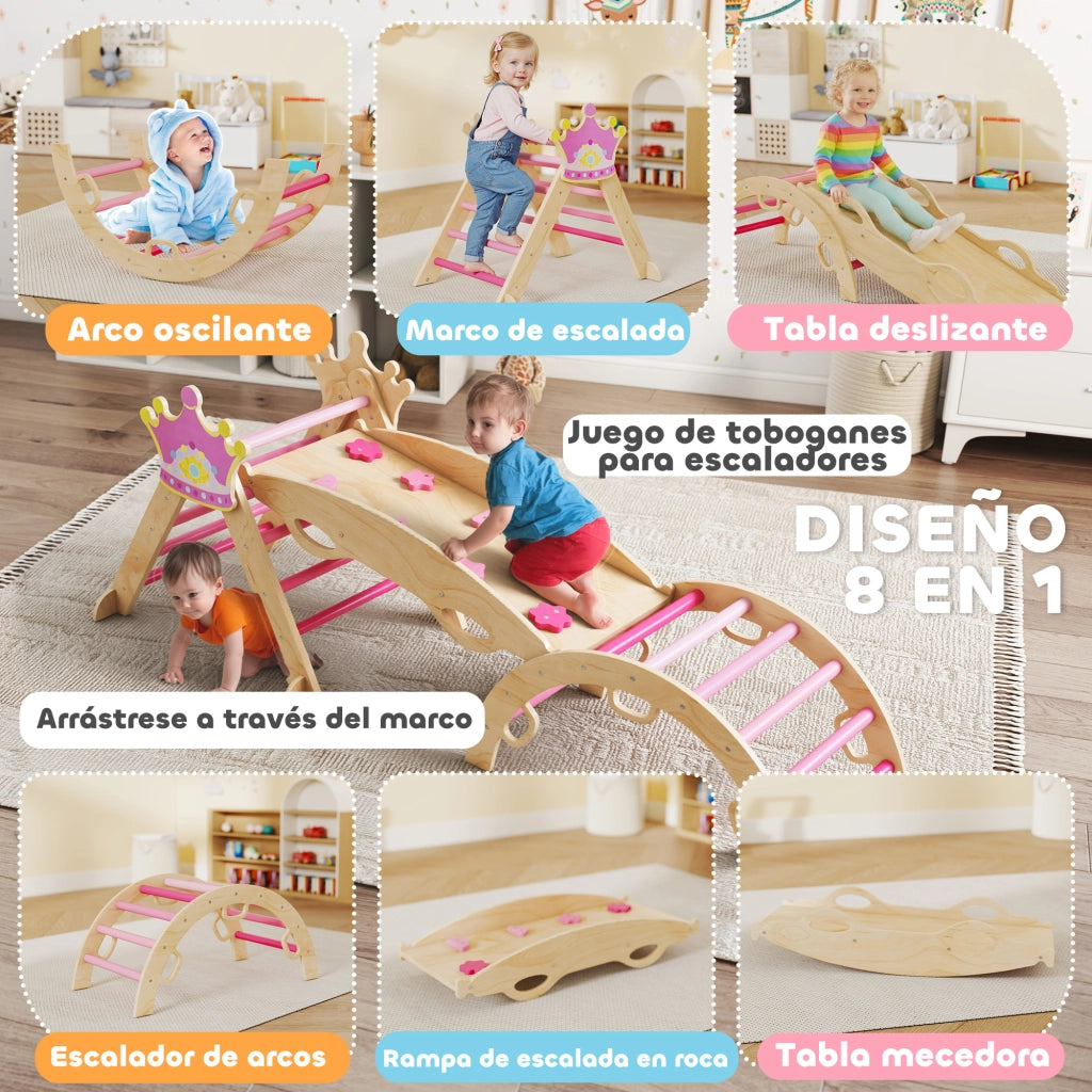 Triangolo di Arrampicata Montessori ¨C Minimal ¨C Legno, Rosa, 8 in 1