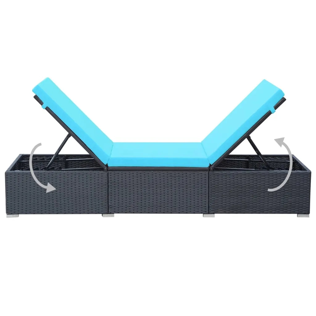 Lettino Prendisole con Cuscino in Polyrattan Nero 44406