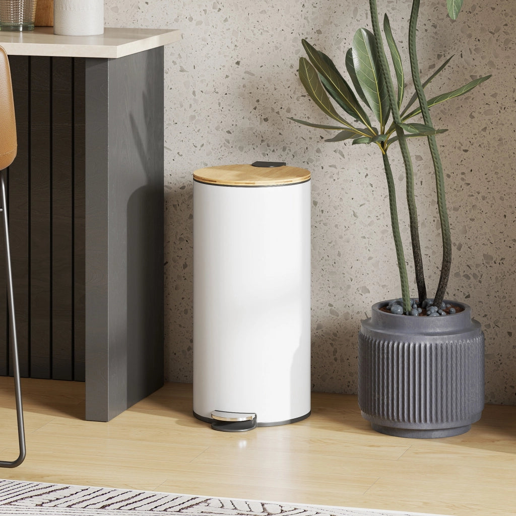 Cestino 30L con Pedale e Tappo in Bamb¨´ ¨C Zephmum ¨C Bianco