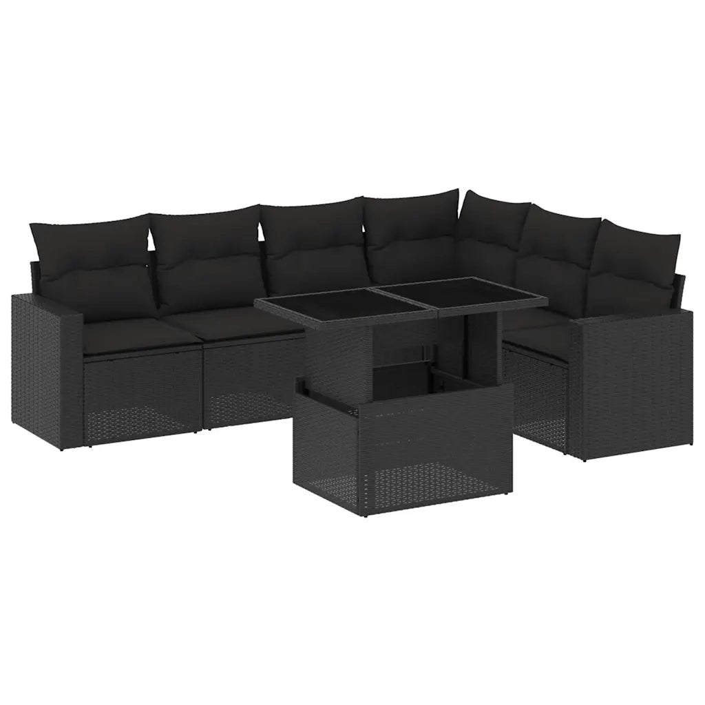 Set Divani da Giardino con Cuscini 7pz Nero Polyrattan