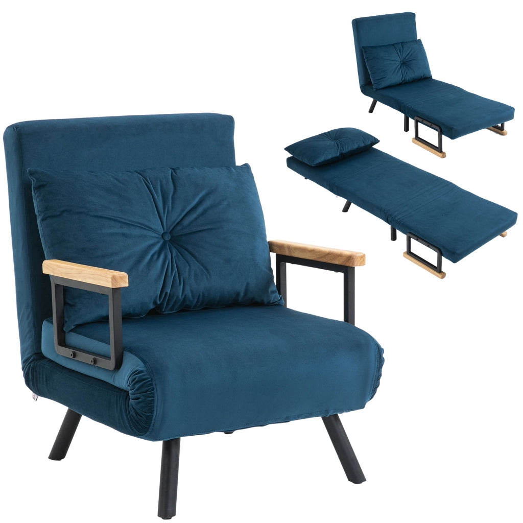 Poltrona letto 1 posto ¨C Minimal ¨C blu, legno, velluto