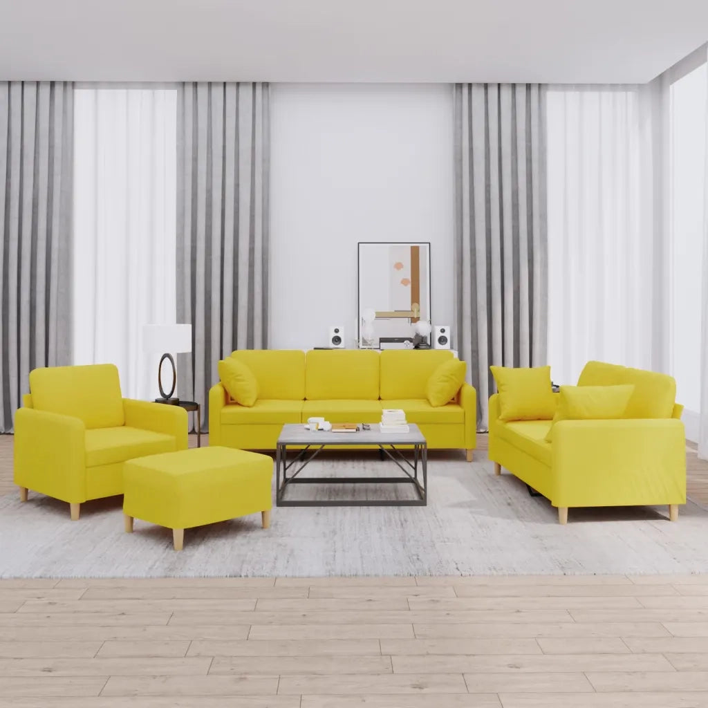 Set di Divani 4 pz con Cuscini Giallo Chiaro in Tessuto 3202083