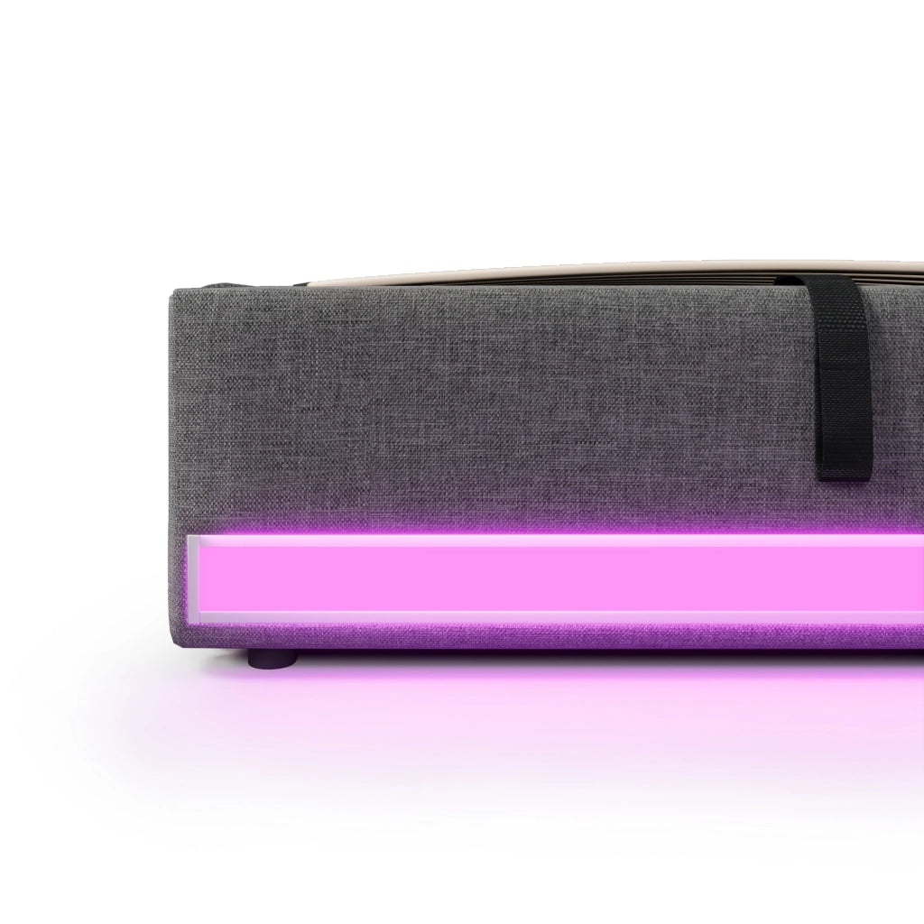LETTO contenitore 90x200 cm in lino grigio con LED, USB e Type-C