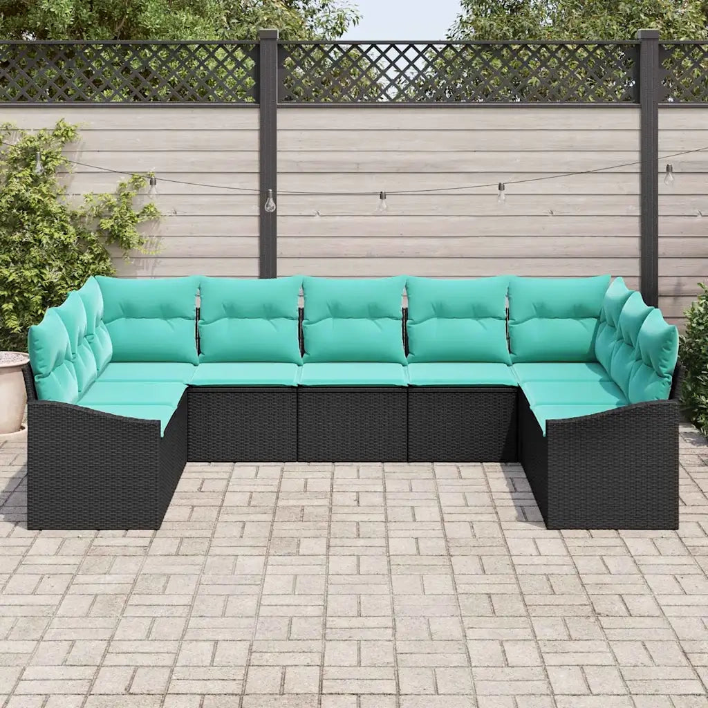 Set di divani con cuscino 9 pcs Nero polyrattan 3346886