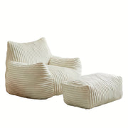 Poltrona con poggiapiedi supporto ergonomico a 5 zone e seduta relax salvaspazio per soggiorno in flanella bianco