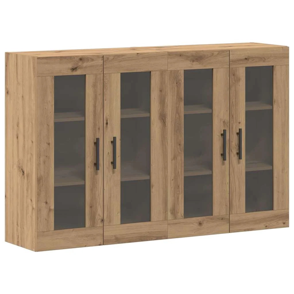 Set di 2 pensili rustici in rovere artigianale 69,5 x 34 x 90 cm con eleganti ante in vetro in legno ingegnerizzato nero 02_0056059