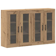 Set di 2 pensili rustici in rovere artigianale 69,5 x 34 x 90 cm con eleganti ante in vetro in legno ingegnerizzato nero 02_0056059
