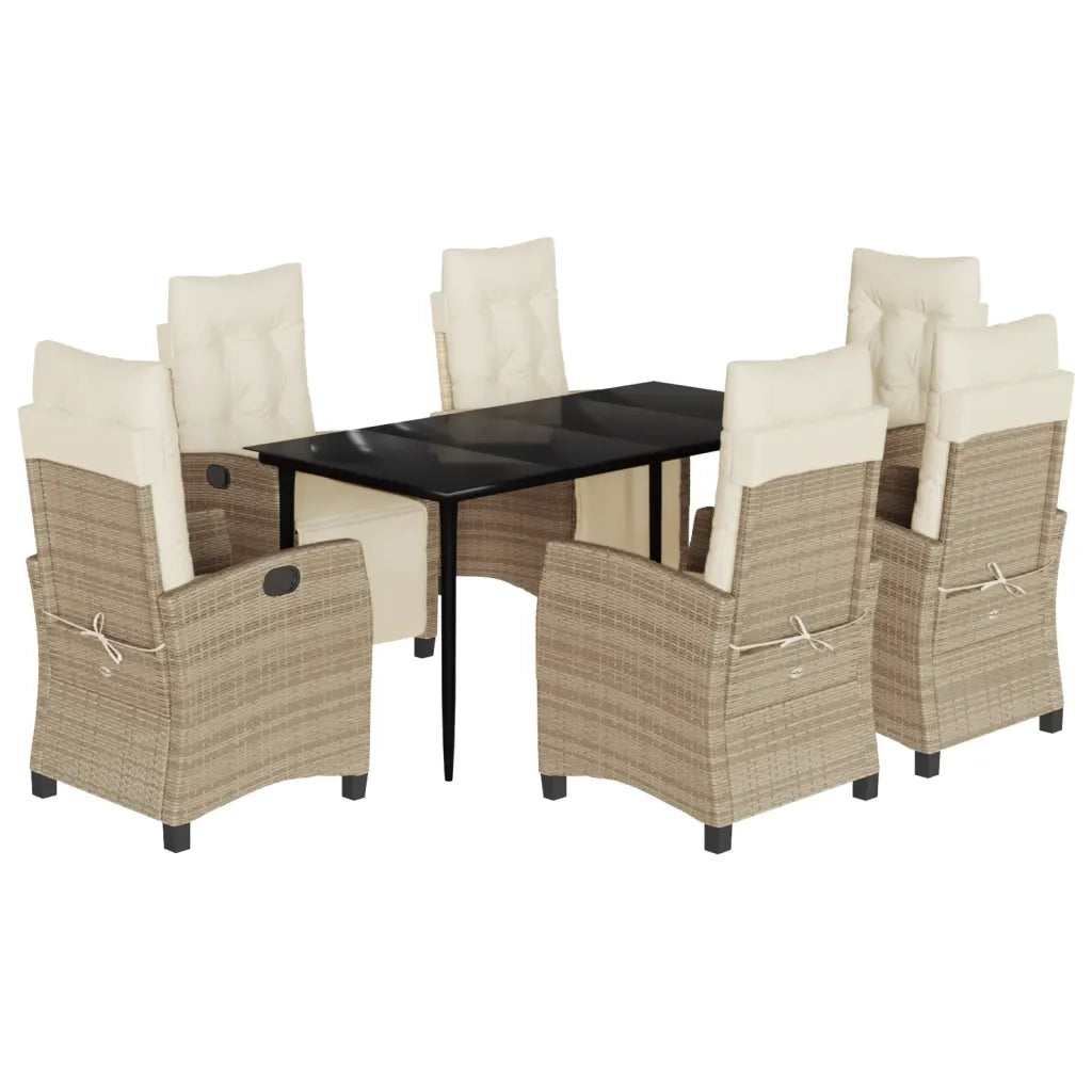 Set da Pranzo da Giardino 7 pz con Cuscini Beige in Polyrattan 3213006