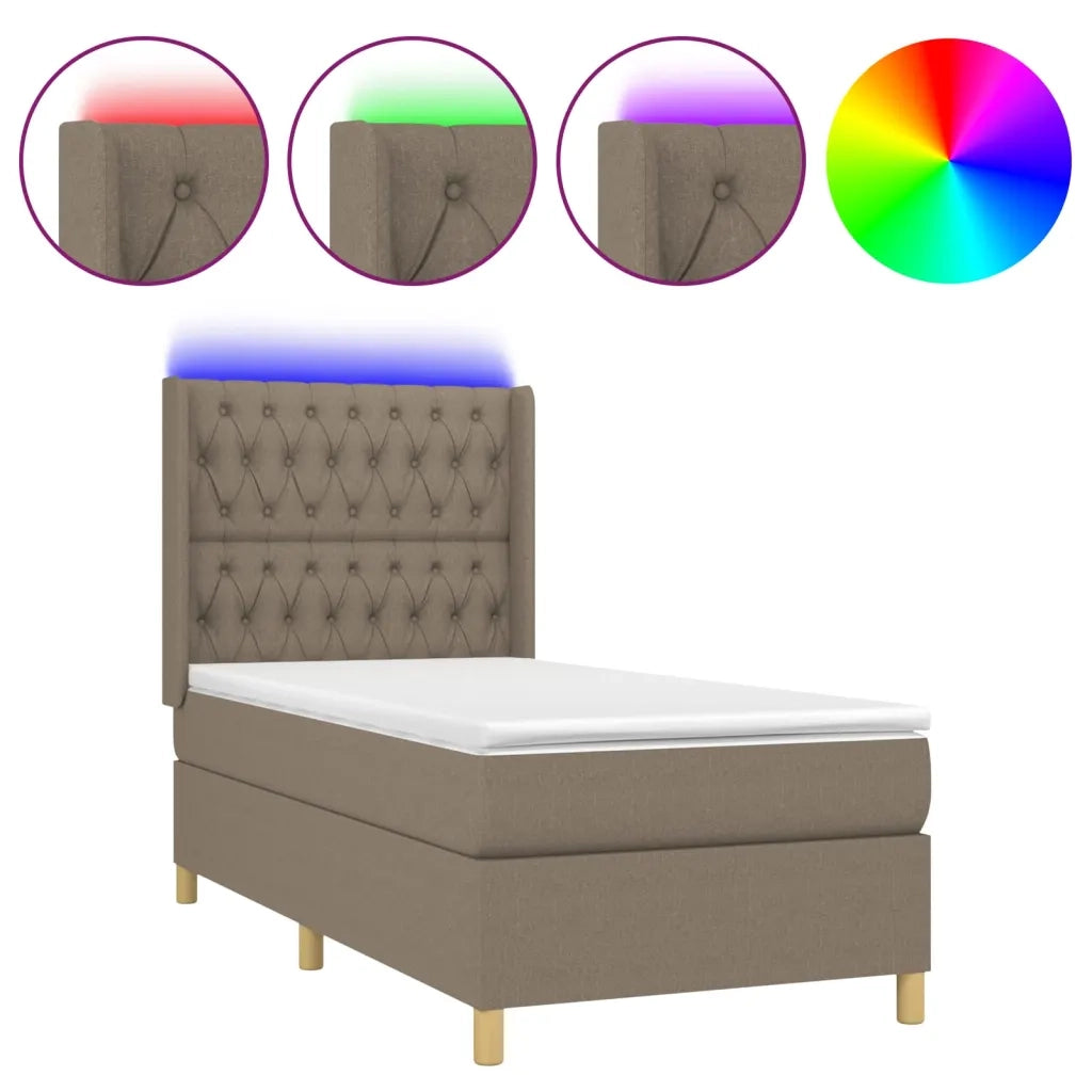 Letto a Molle con Materasso e LED Tortora 80x200 cm in Tessuto