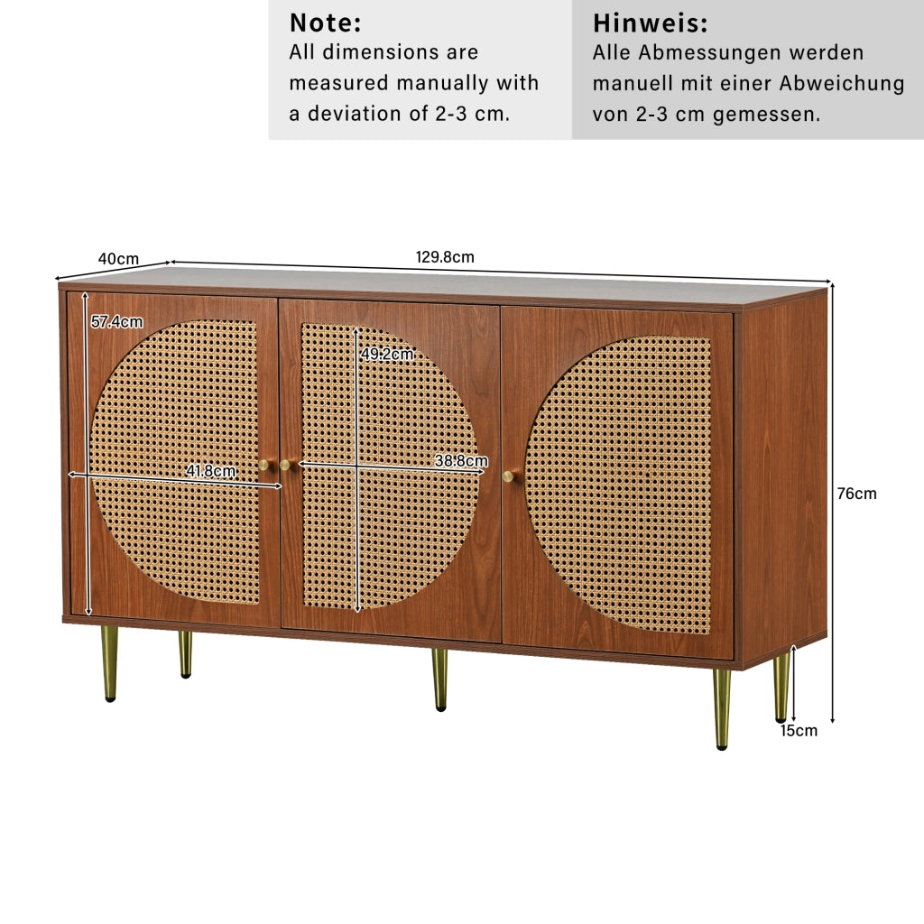 Credenza con 3 ante e ripiani regolabili; in legno ingegnerizzato; per soggiorno; camera; cucina; 129.8 × 40 × 76 cm