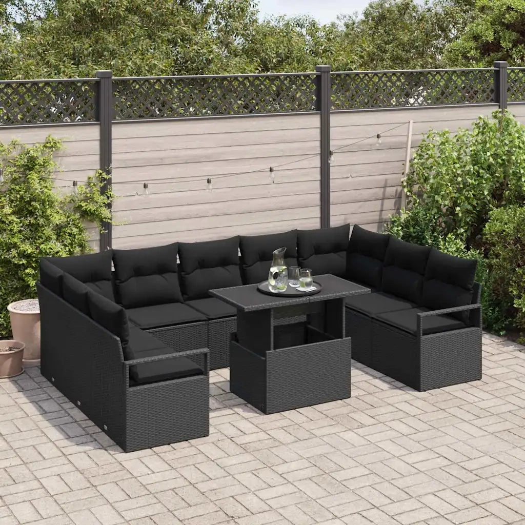 Set Divano da Giardino 10 pcs Nero Poly Rattan