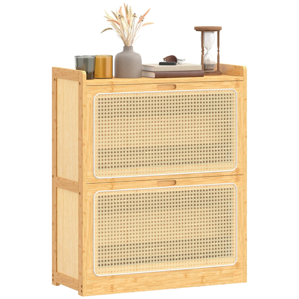 Mobiletto per Scarpe con 2 Cassetti ¨C Minimal ¨C 69x29x83 cm in Bamb¨´ e Rattan