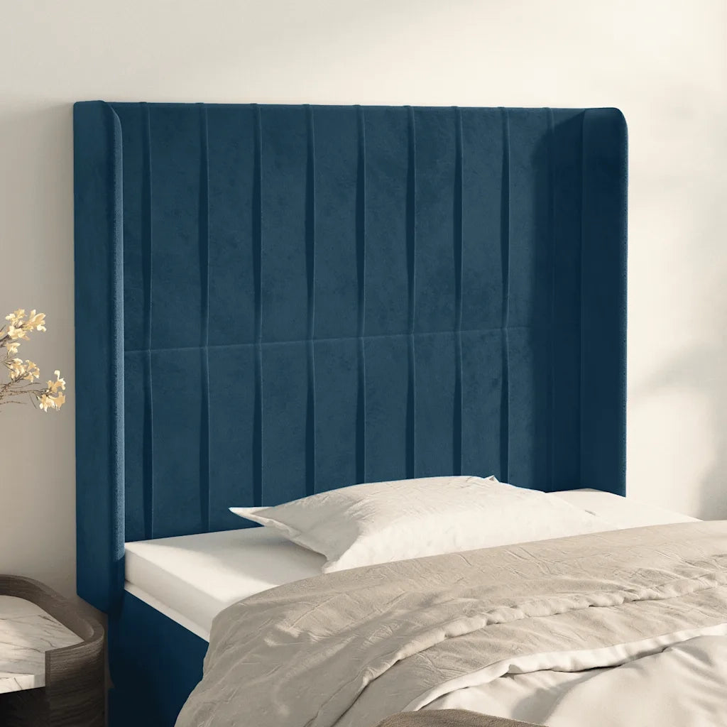 Testiera | Testata ad Orecchio Blu Scuro 83x16x118/128 cm in Velluto