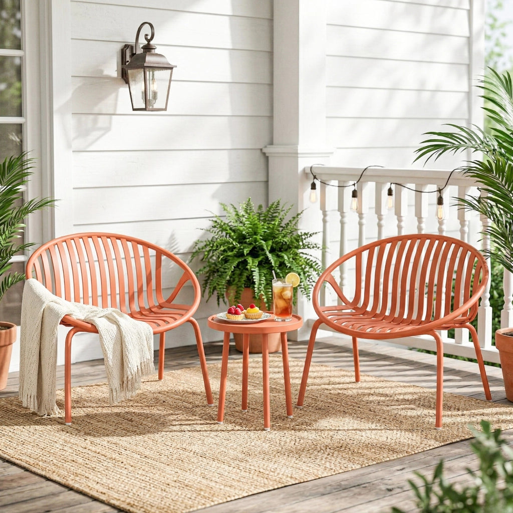 Set salotto giardino 3 pezzi tavolo basso acciaio polipropilene ¨C Xylo ¨C rosso mattone 80x70x75cm