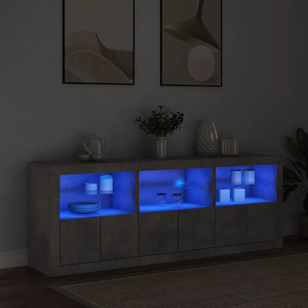 Credenza con Luci LED-Buffet-Armadio da cucina Grigio Cemento 181,5x37x67 cm 618067