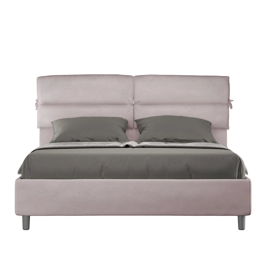 BS COM Letto matrimoniale con rete imbottito 160x190 microfibra glicine