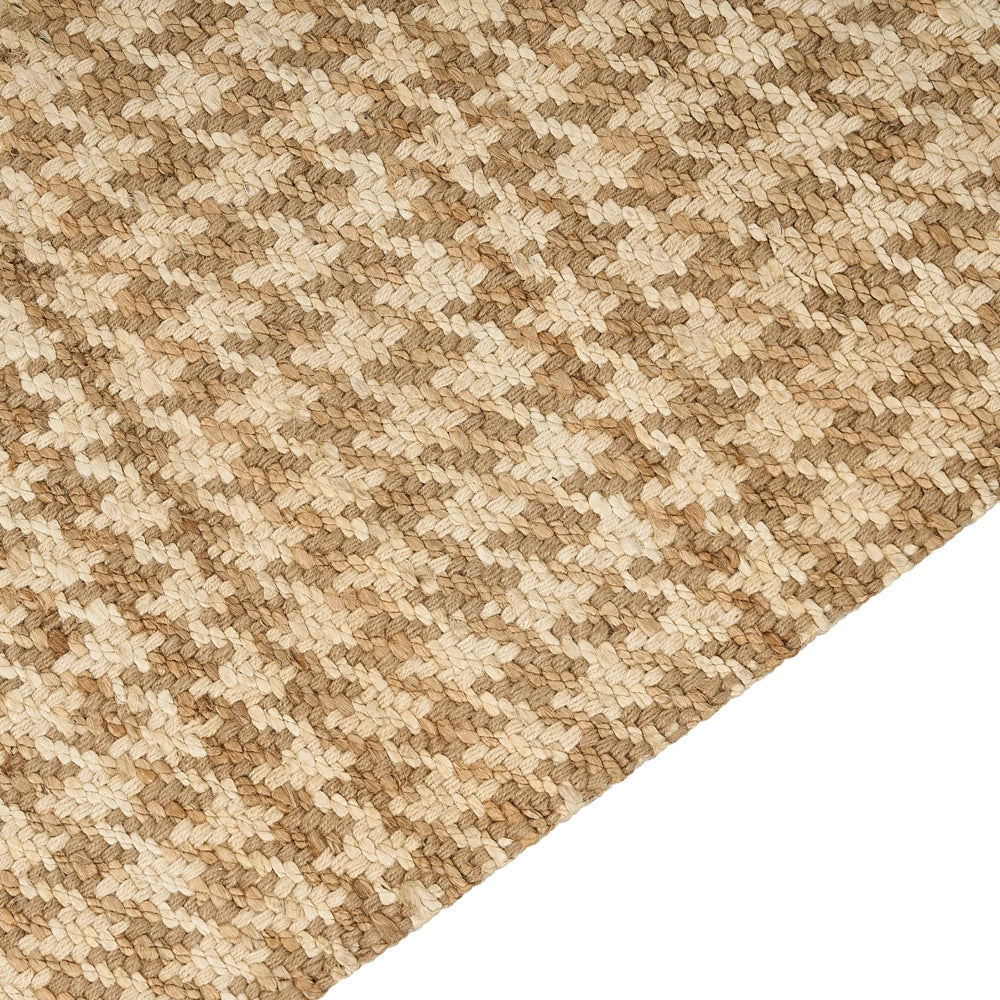 Tappeto da corridoio in iuta beige intrecciato a mano con motivo seghettato 80 x 300 cm stile boho rustico