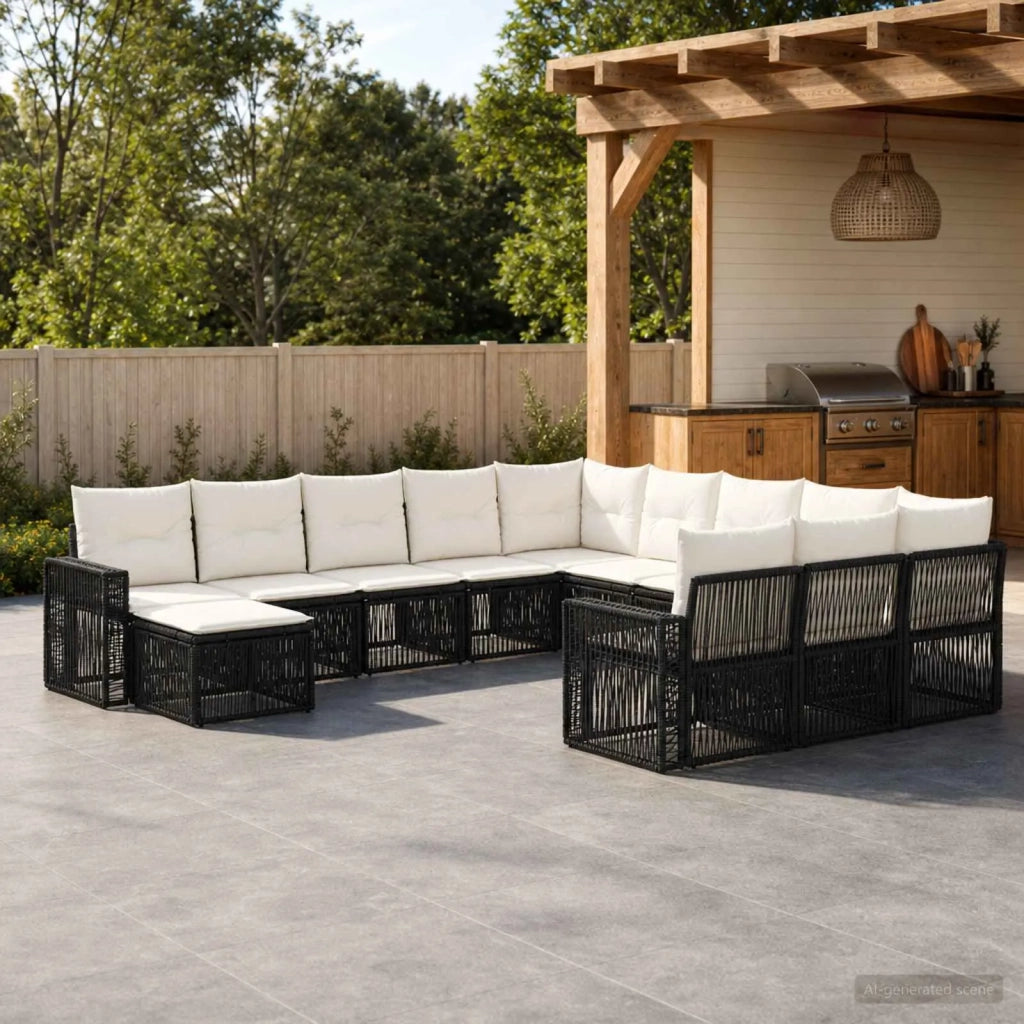 Set Divano da Giardino 12 pz Nero e Bianco Crema polyrattan 3435328