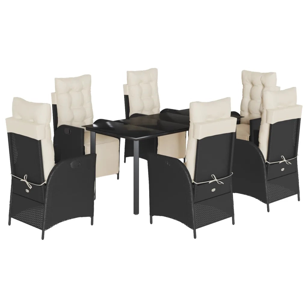 Set da Pranzo da Giardino 7 pz Nero con Cuscini in Polyrattan