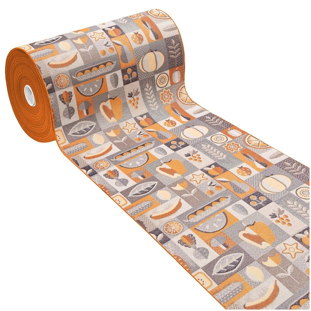 Tappeto Cucina Assorbente Bordato Antiscivolo Frutta e Verdura Passatoia Lavabile 52x80 Cm Arancione