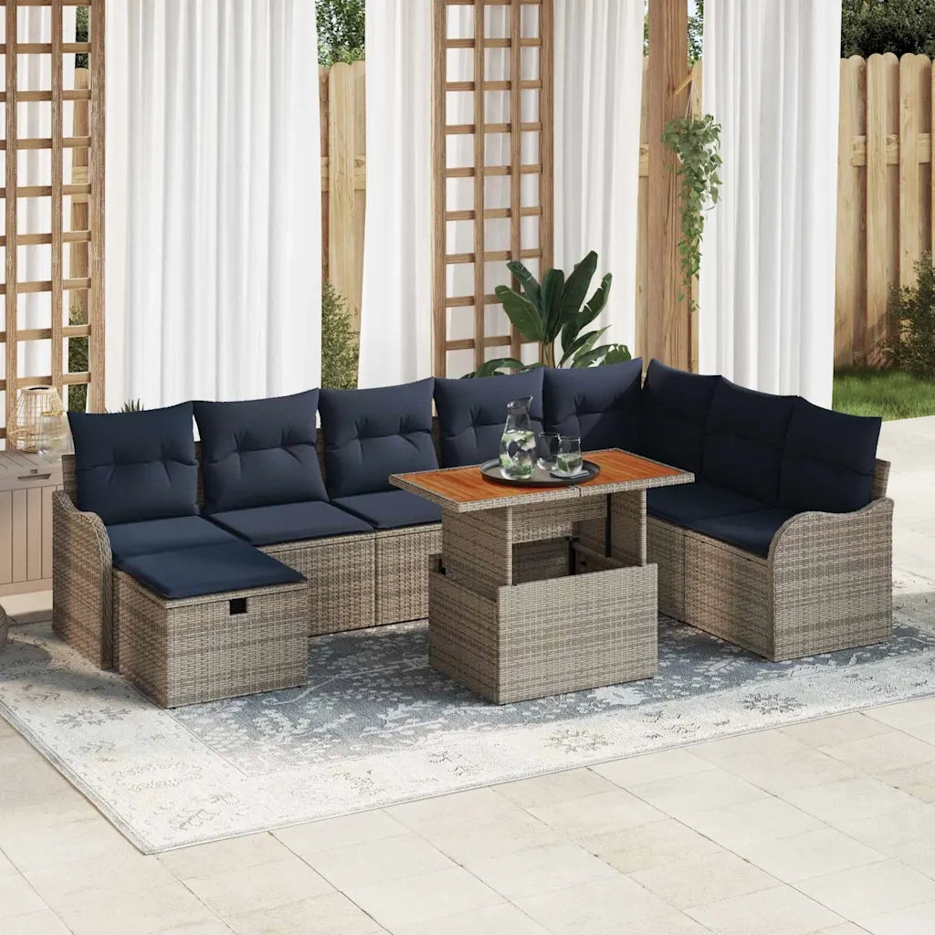 Set Divano da Giardino 9 pz Grigio polyrattan 3359958