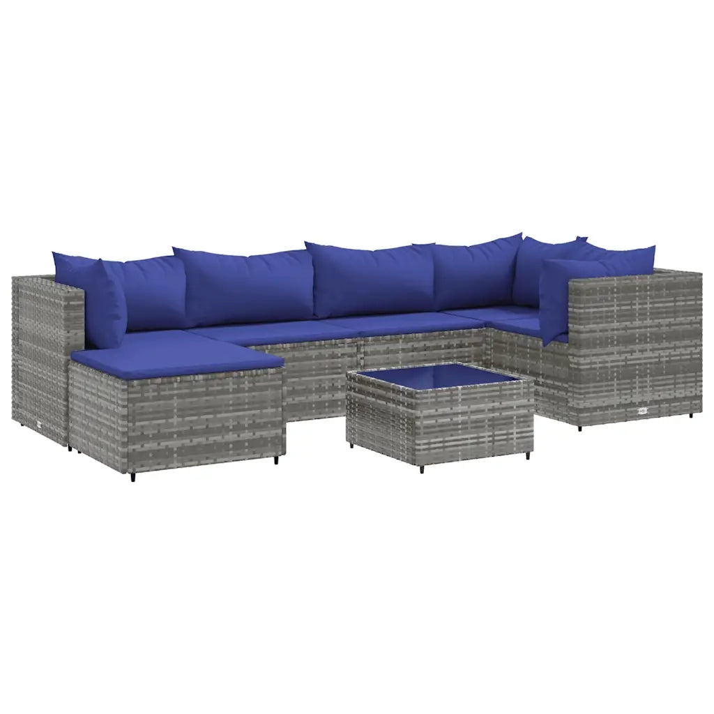Set Divani da Giardino 7 pz con Cuscini in Polyrattan Grigio 3308223