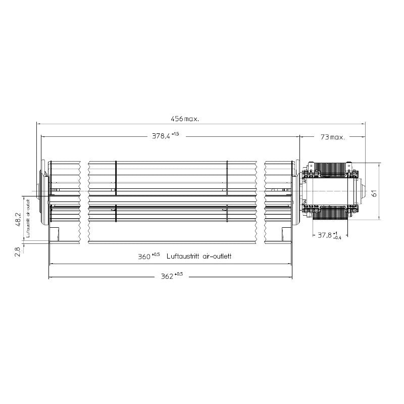 Ventola tangenziale EBM QLN65/3600 A2-3038LH Motore Destro