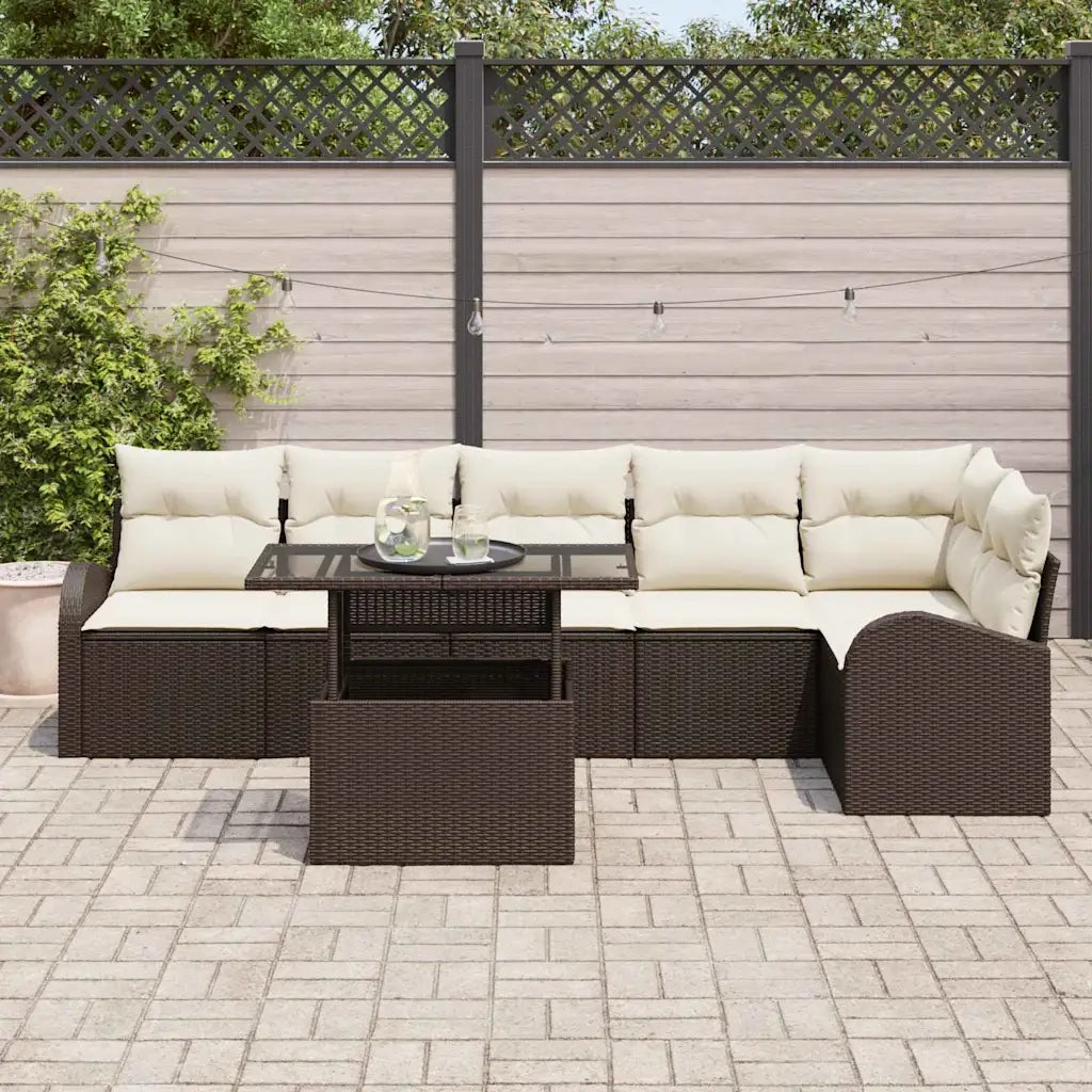 Set Divano da Giardino con cuscino 7 pcs Marrone Poly Rattan 3357391